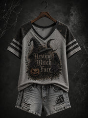 Women's Halloween Print V-neck short-sleeved T-shirt