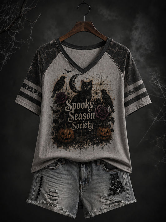 Women's Halloween Print V-neck short-sleeved T-shirt