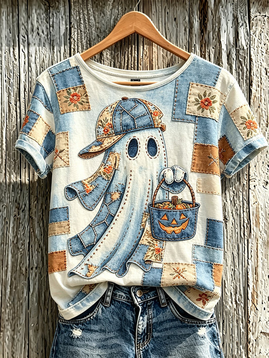 Women's retro Halloween theme pattern casual short-sleeve T-shirt