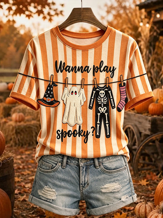 Women's Wanna Play Spooky Halloween Short-sleeved T-shirt