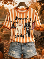 Women's Wanna Play Spooky Halloween Short-sleeved T-shirt