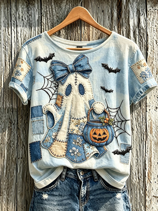 Women's retro Halloween theme pattern casual short-sleeve T-shirt