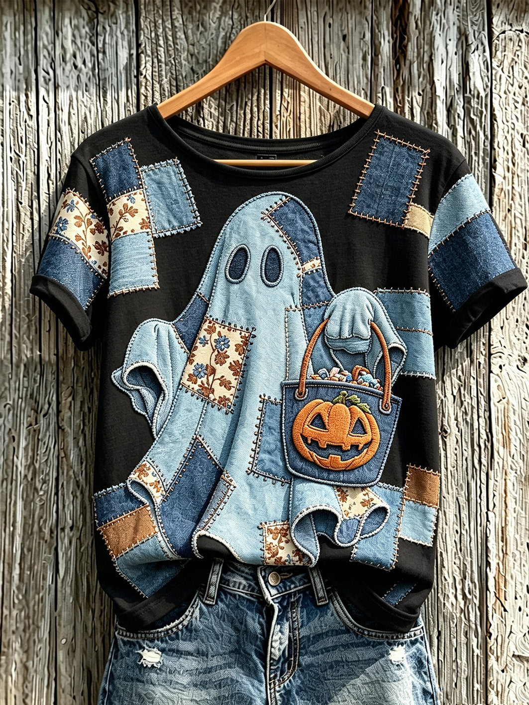 Women's retro Halloween theme pattern casual short-sleeve T-shirt
