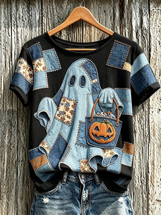 Women's retro Halloween theme pattern casual short-sleeve T-shirt