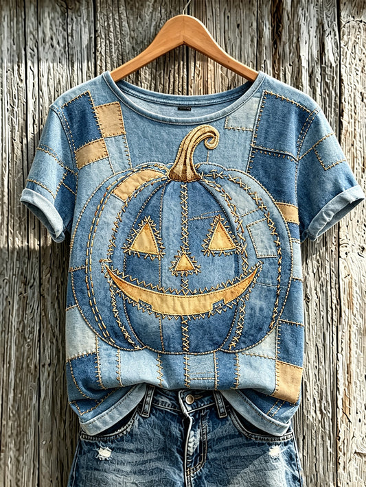 Women's retro Halloween theme pattern casual short-sleeve T-shirt
