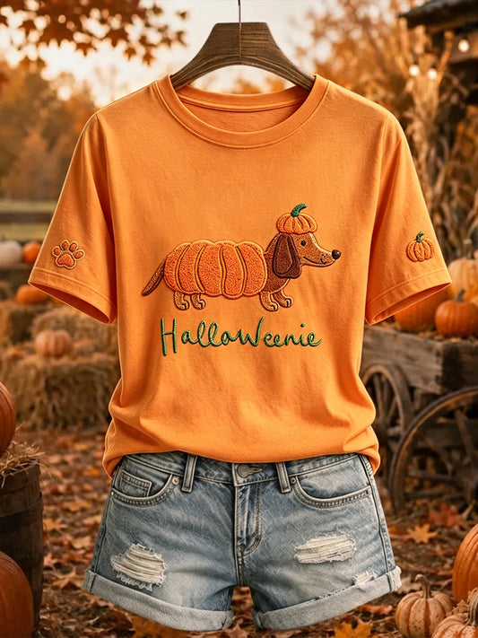 Women's Halloweenie Halloween Dachshund Print Short-sleeved T-shirt