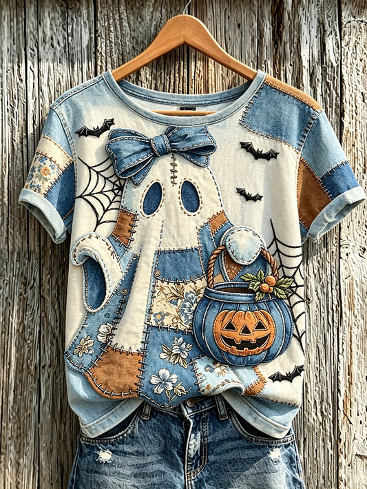 Women's retro Halloween theme pattern casual short-sleeve T-shirt