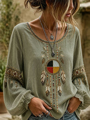 Women's Indigenous Art Cotton Linen Shirt