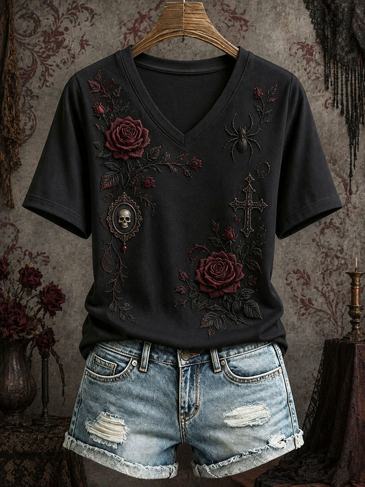 Women's Gothic Style Floral T-Shirt