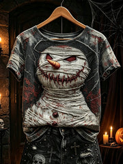 Women's retro Halloween Gothic print casual short-sleeve T-shirt