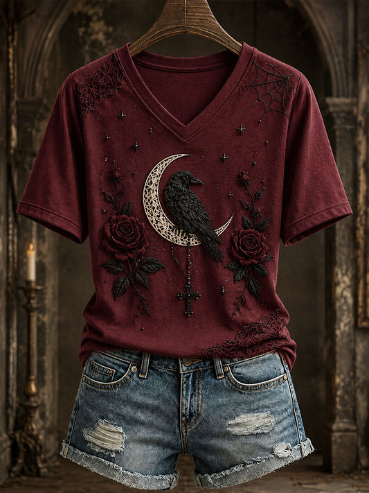 Women's Gothic Style Floral T-Shirt