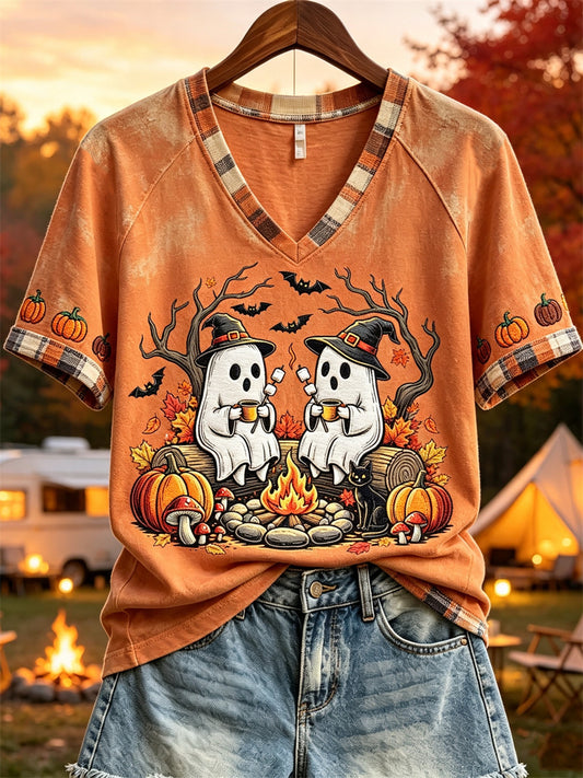 Women's Halloween Ghosts Fall Camping Print short-sleeved T-shirt