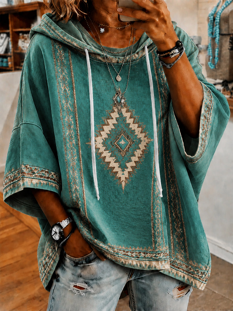 Women’s Vintage Western Printed Short-Sleeve Hoodie