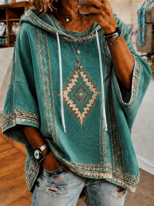 Women’s Vintage Western Printed Short-Sleeve Hoodie