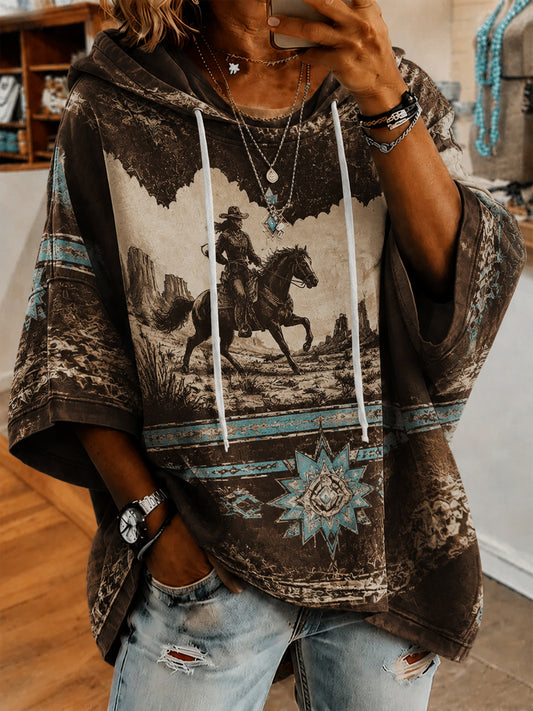 Women’s Vintage Western Printed Short-Sleeve Hoodie