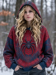 Women's Vintage Spider Print Comfy Hooded Sweatshirt
