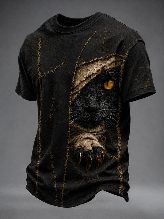 Men's Halloween Gothic Bandage Black Cat Art Short-Sleeve T-shirt