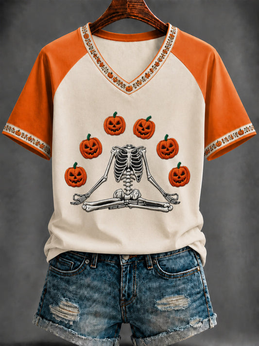 Women's Halloween Print V-neck short-sleeved T-shirt