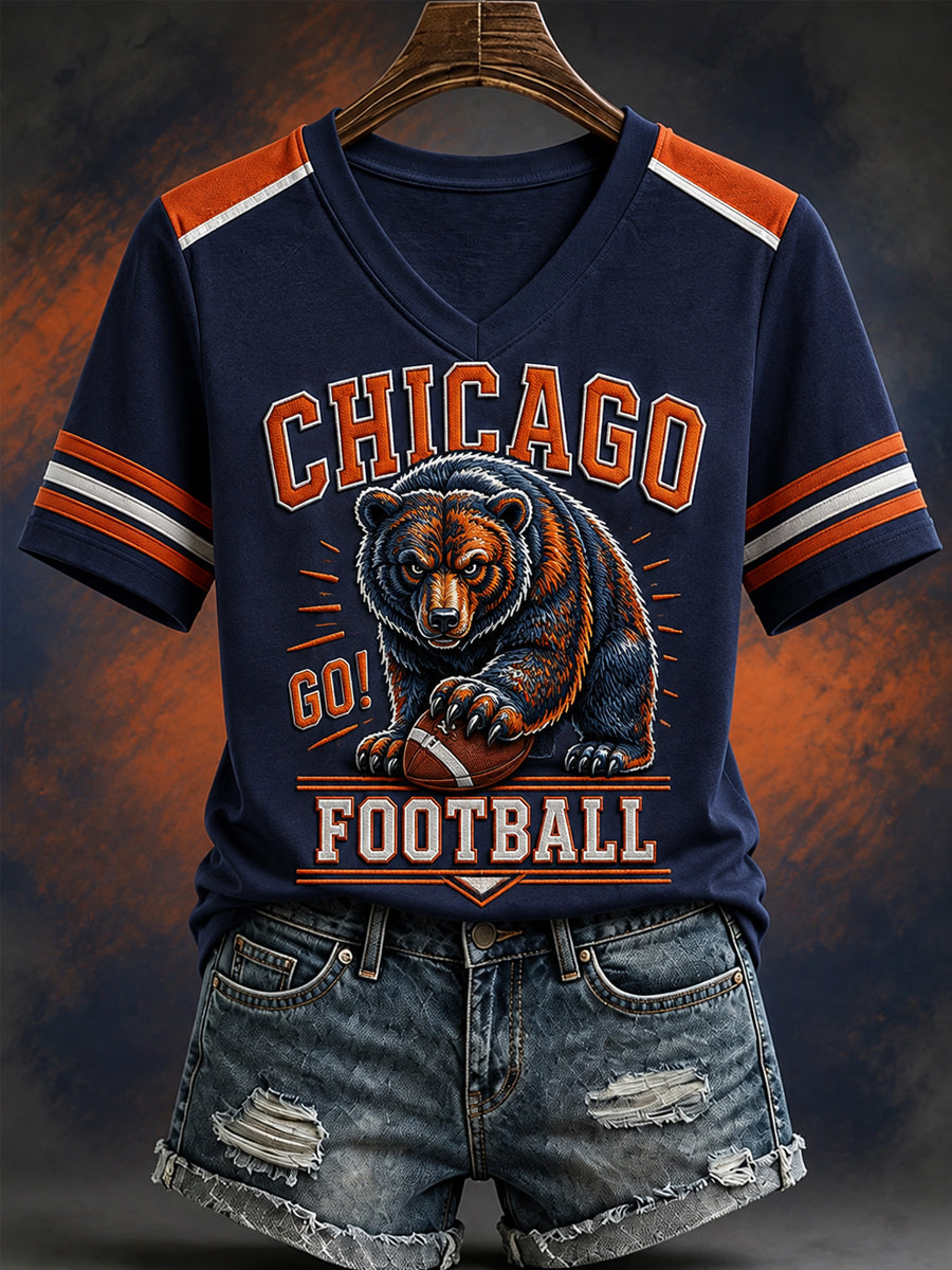 Women's Football Gameday Gift For Football Fans Casual V-Neck Tee