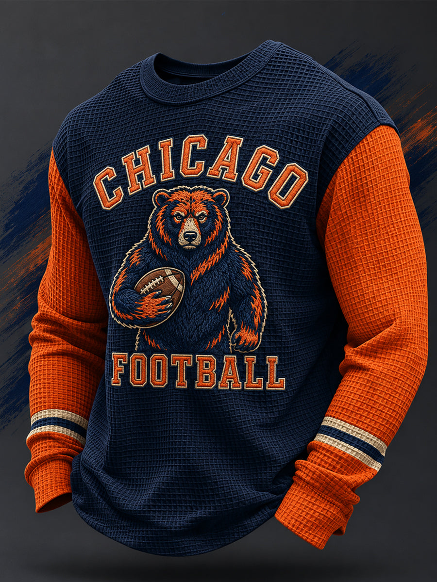 Men's Football Gameday Gift For Football Fans Casual Waffle Long Sleeve Top