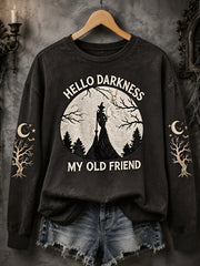 Women's Funny Halloween Hello Darkness My Old Friend Witch Print Casual Sweatshirt