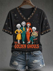 Women's The Golden Ghouls Print Casual V-Neck Tee