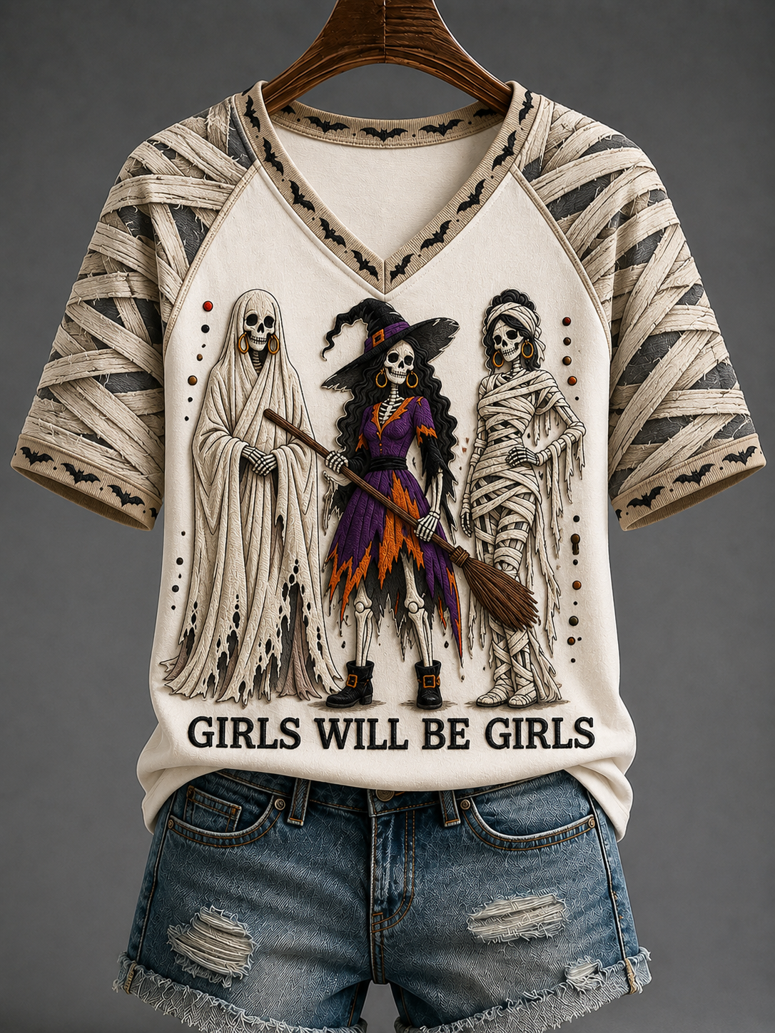 Women's Girls Will Be Girls V-neck Off-shoulder Short-sleeved T-shirt