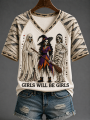 Women's Girls Will Be Girls V-neck Off-shoulder Short-sleeved T-shirt