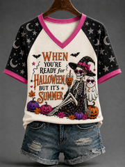 Women's When You're Ready For Halloween, But It's Summer V-neck Off-shoulder Short-sleeved T-shirt