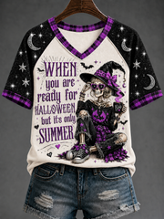 Women's When You're Ready For Halloween, But It's Summer V-neck Off-shoulder Short-sleeved T-shirt