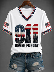 Women's America Printed V-neck T-shirt