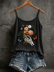 Women's Skull Floral Print Casual Tank Top
