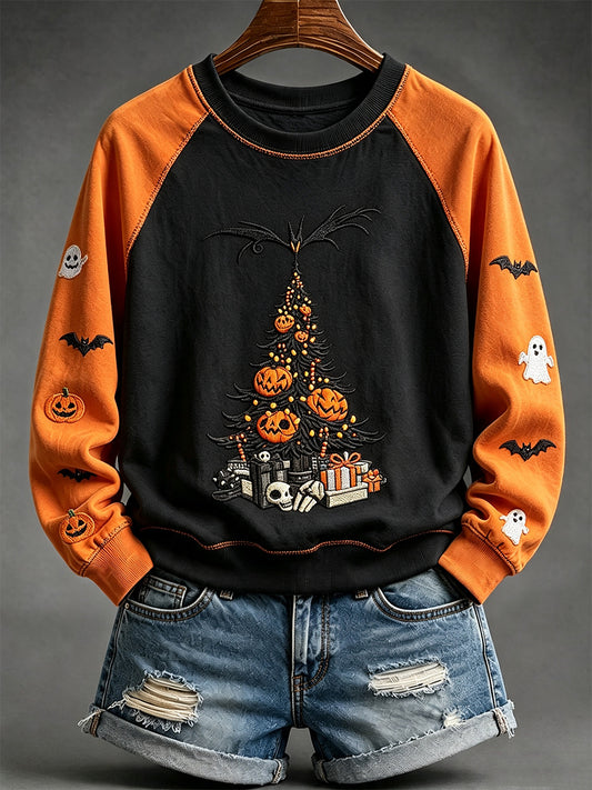 Women's Halloween Tree Print Raglan Sleeve Sweatshirt