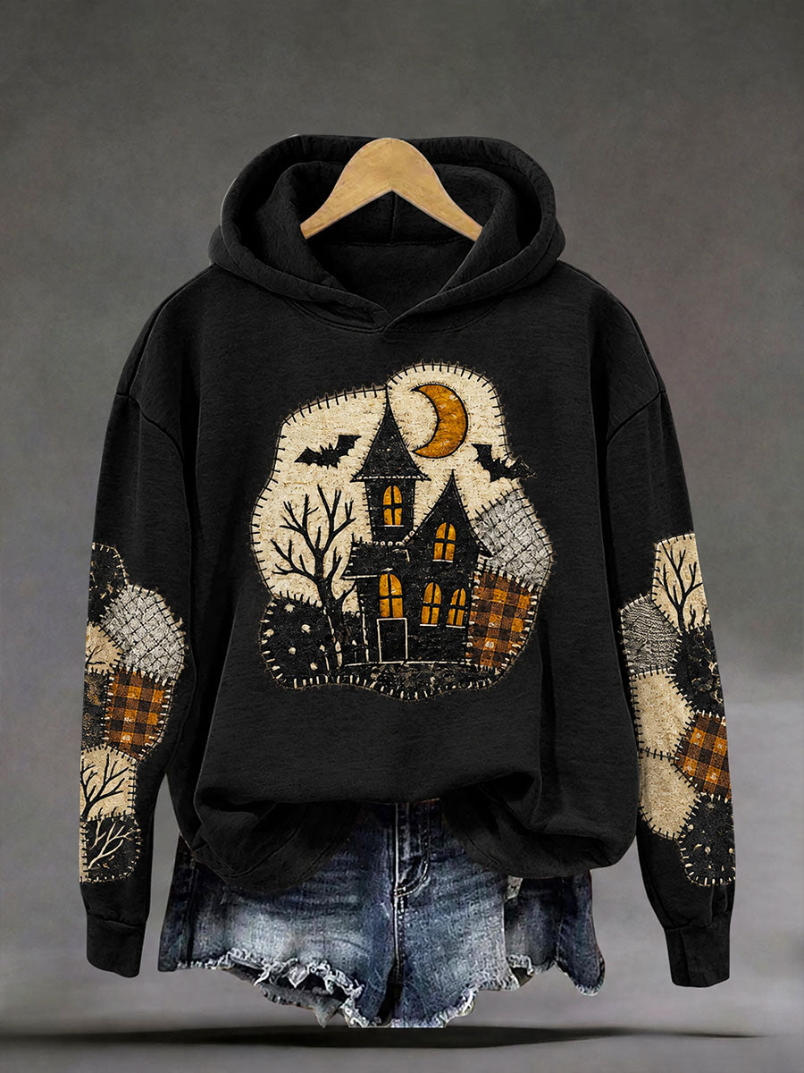 Women's Halloween Haunted House Gothic Art Print Casual Regular Sweatshirt