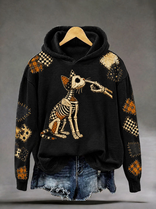 Women's Halloween Skull Cat Gothic Art Print Casual Regular Sweatshirt