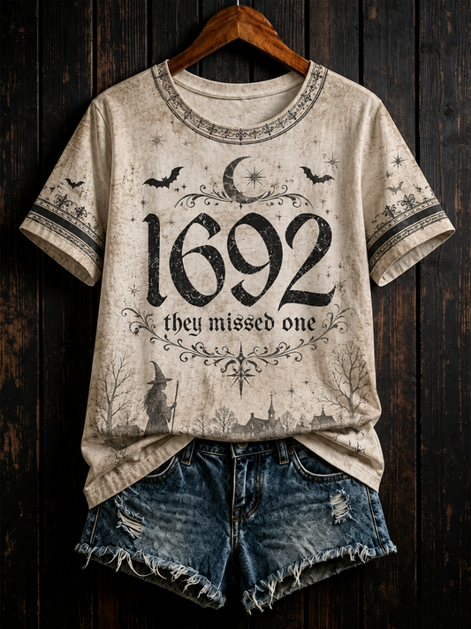 Women's Halloween witch print short-sleeved T-shirt