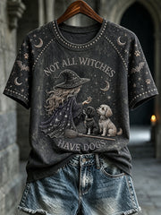 Women's Not All Witches Have Dogs Print Round Neck Short Sleeve T-shirt