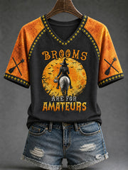 Women's "brooms are for amateurs" Halloween Witch Fun Casual T-shirt