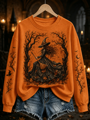 Women's Halloween witch print Regular Sweatshirt