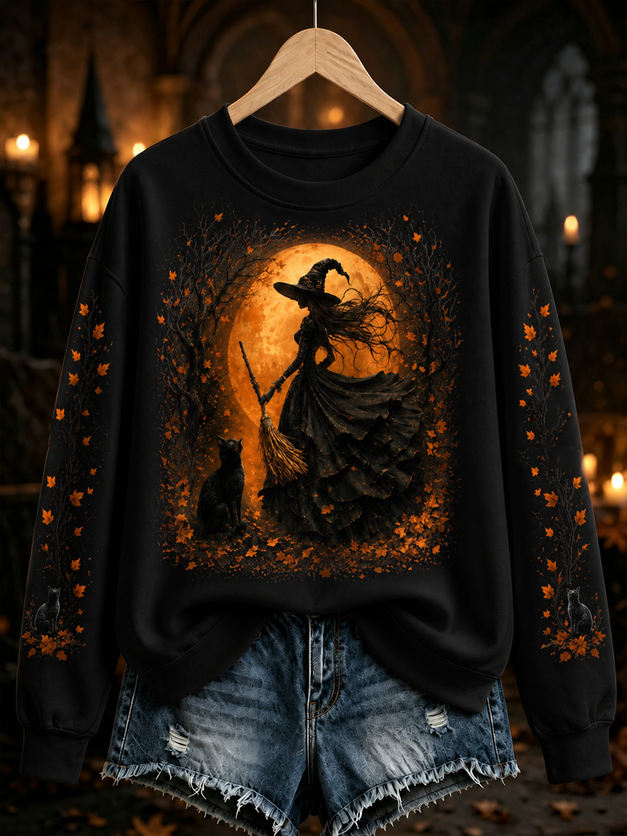 Women's Halloween witch print Regular Sweatshirt