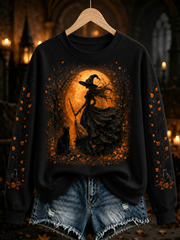 Women's Halloween witch print Regular Sweatshirt