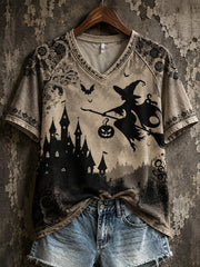 Women's Halloween Witch Pattern Printed Casual Short Sleeve T-Shirt