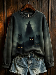 Women's Halloween element black cat printed casual  Sweatshirt