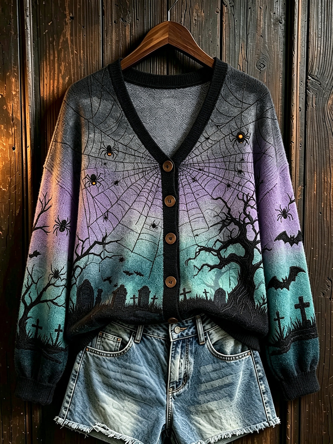 Women's Halloween element printed casual cardigan