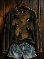 Women's Halloween element black cat printed casual Sweatshirt