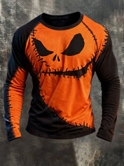 Men's Halloween Patchwork Print Casual Long Sleeve T-Shirt