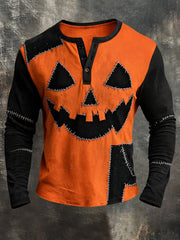 Men's Halloween Patchwork Print Casual Long Sleeve T-Shirt