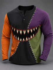 Men's Halloween Patchwork Print Casual Long Sleeve T-Shirt