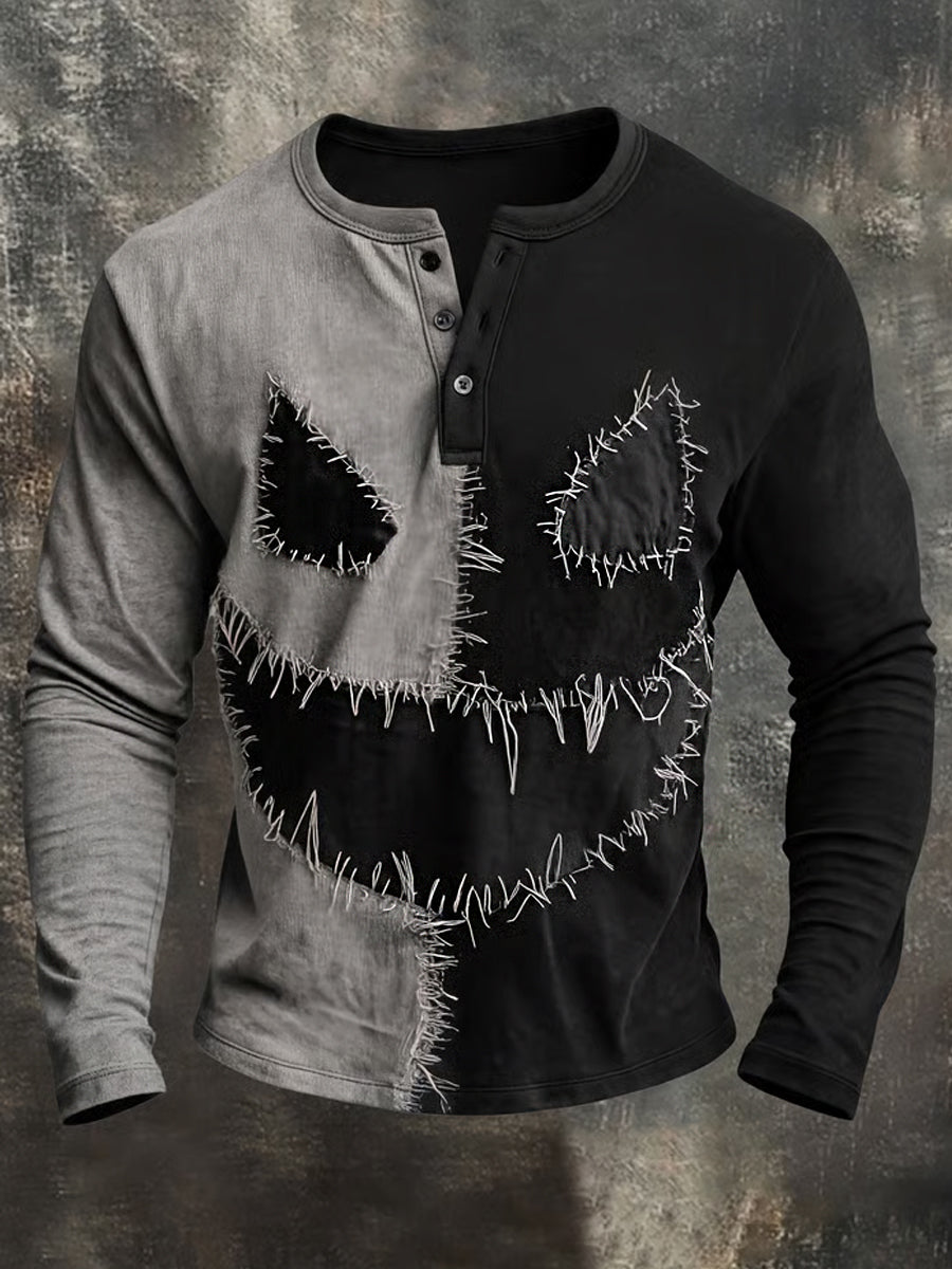 Men's Halloween Patchwork Print Casual Long Sleeve T-Shirt