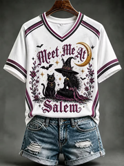 Women's Halloween witch print short-sleeved T-shirt
